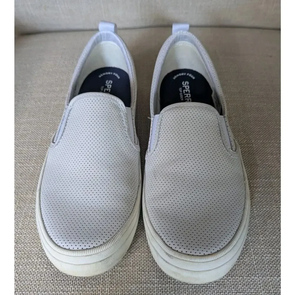 Women's SPERRY Crest Twin Gore Mini Perf White Slip on Casual Sneakers Size 8.5